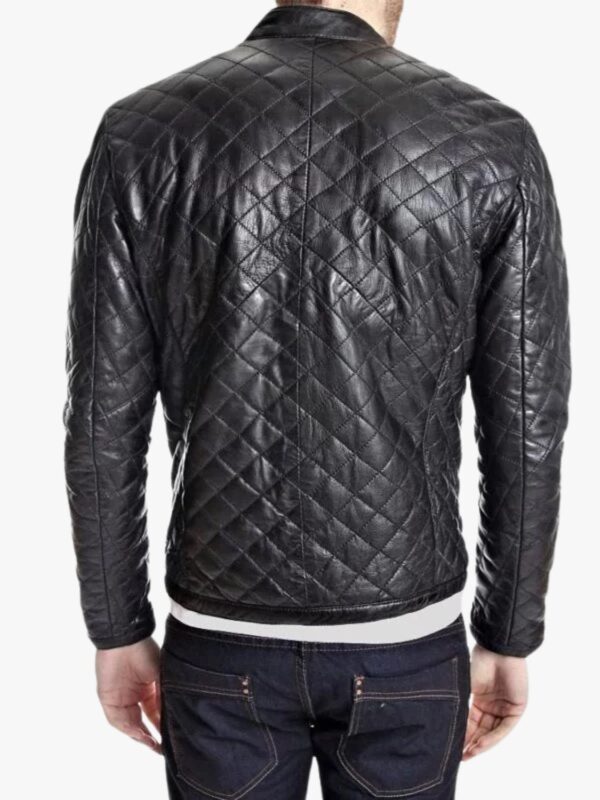Men's Snap Tab Collar Quilted Leather Jacket