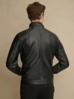 Men's Stand Collar Style Black Glossy Leather Jacket