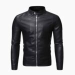 Men's Stand Collar Zip Leather Jacket