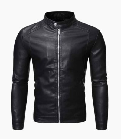 Men's Stand Collar Zip Leather Jacket