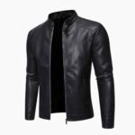 Men's Stand Collar Zip Leather Jacket
