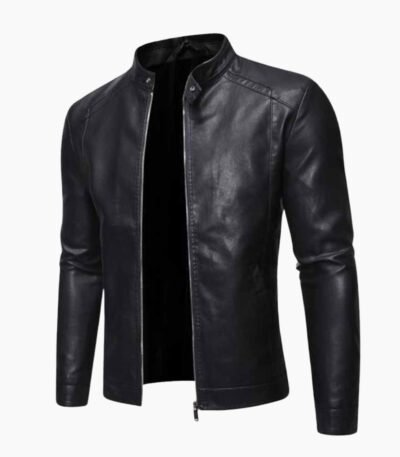Men's Stand Collar Zip Leather Jacket