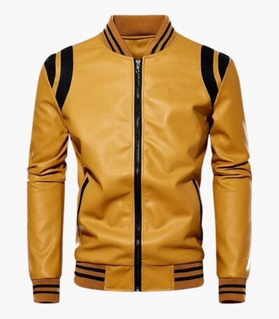 Mens Stand Collar Leather Jacket Motorcycle