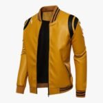 Mens Stand Collar Leather Jacket Motorcycle