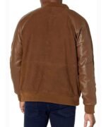 Men's Suede Leather Varsity Jacket With Contrast Sleeves