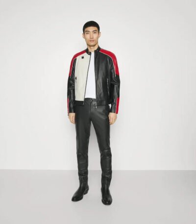 Mens Tri Color Solid Casual Motorcycle Biker Leather Jacket