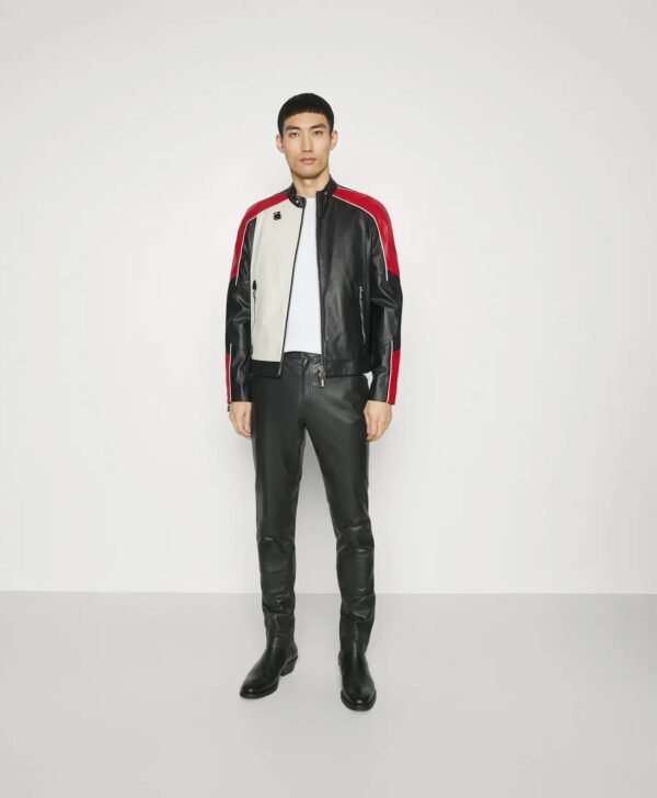Mens Tri Color Solid Casual Motorcycle Biker Leather Jacket