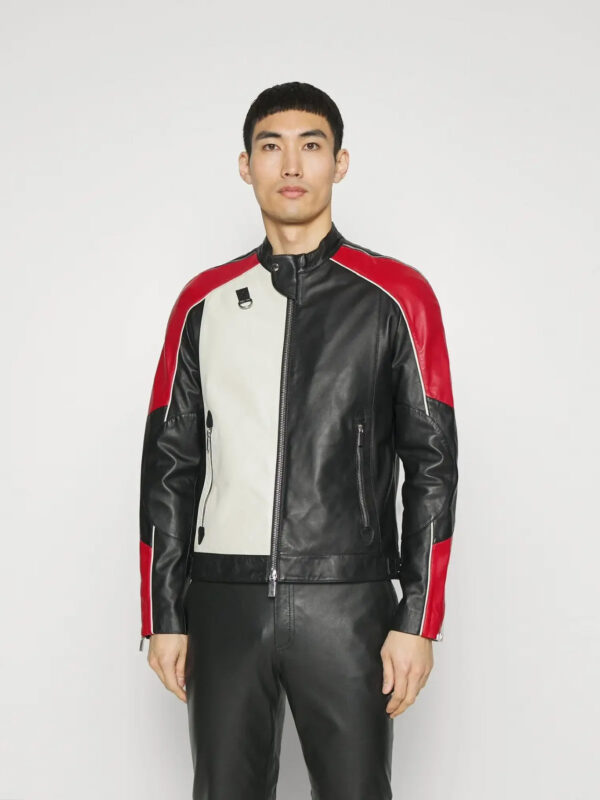 Mens Tri Color Solid Casual Motorcycle Biker Leather Jacket
