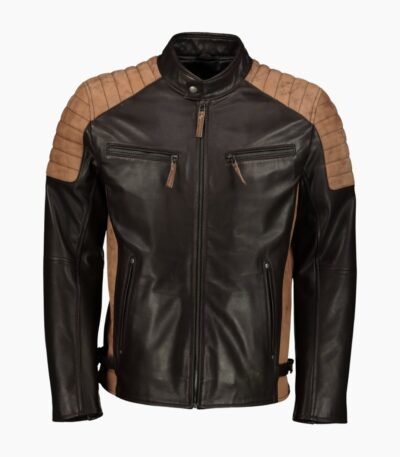 Mens Two Tone Brown Motorcycle Style Leather Jacket