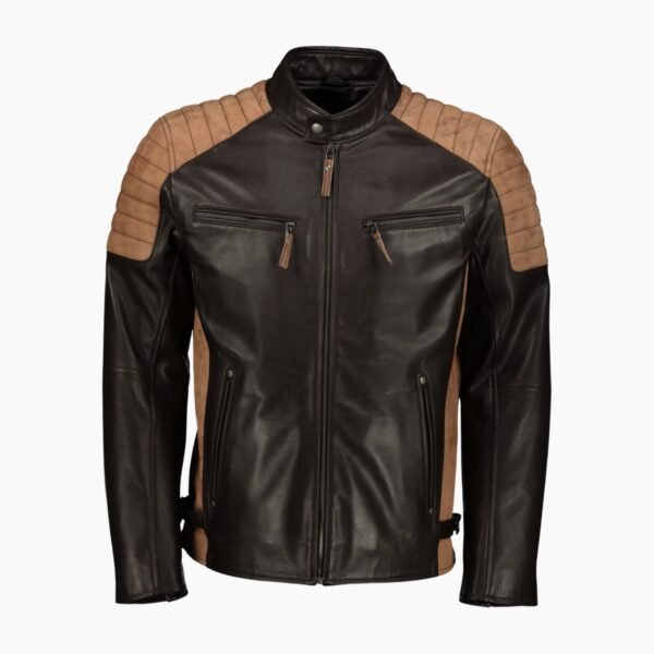 Mens Two Tone Brown Motorcycle Style Leather Jacket