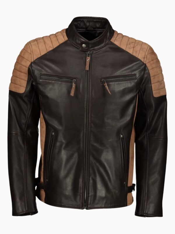 Mens Two Tone Brown Motorcycle Style Leather Jacket
