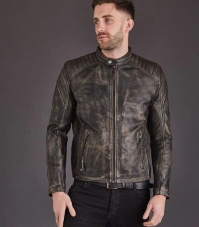 Mens Vintage Style Biker Leather Jacket