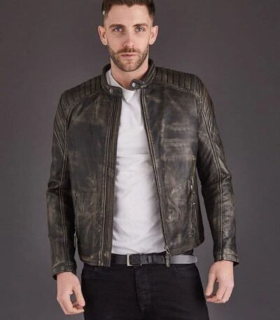 Mens Vintage Style Biker Leather Jacket