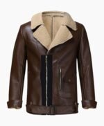 Men’s WJM001 Street Style Brown Shearling Leather Jacket