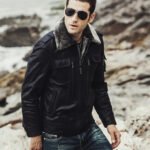 Mens Winter Black Snuff Faux Shearling Style Real Leather Jacket