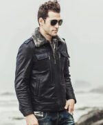 Mens Winter Black Snuff Faux Shearling Style Real Leather Jacket