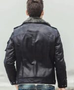 Mens Winter Black Snuff Faux Shearling Style Real Leather Jacket