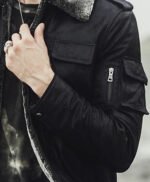 Mens Winter Black Snuff Faux Shearling Style Real Leather Jacket