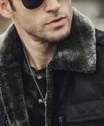 Mens Winter Black Snuff Faux Shearling Style Real Leather Jacket