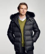Men's Winter Jacket With Faux Fur Trim Black