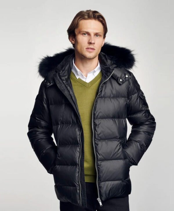 Men's Winter Jacket With Faux Fur Trim Black