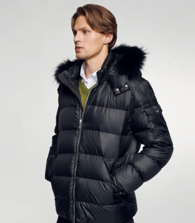 Men's Winter Jacket With Faux Fur Trim Black