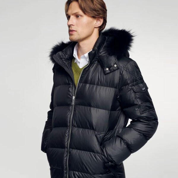 Men's Winter Jacket With Faux Fur Trim Black