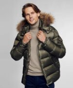 Men's Winter Jacket With Faux Fur Trim Olive