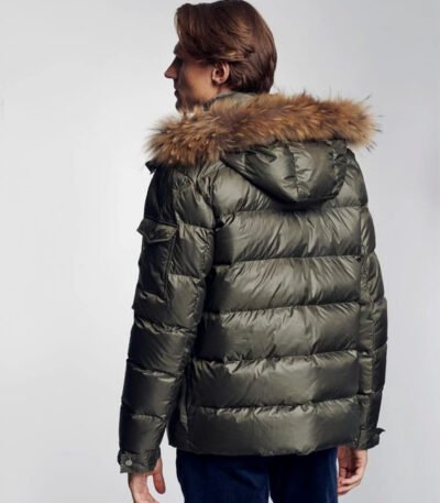 Men's Winter Jacket With Faux Fur Trim Olive