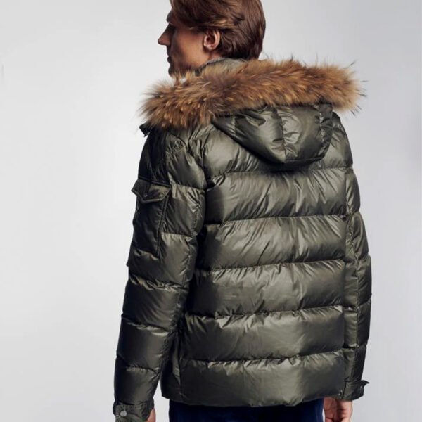 Men's Winter Jacket With Faux Fur Trim Olive