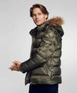 Men's Winter Jacket With Faux Fur Trim Olive