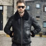 Mens Winter Style Black Snuff Faux Fur Real Leather Jacket
