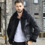 Mens Winter Style Black Snuff Faux Fur Real Leather Jacket