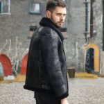 Mens Winter Style Black Snuff Faux Fur Real Leather Jacket