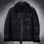 Mens Winter Style Black Snuff Faux Fur Real Leather Jacket