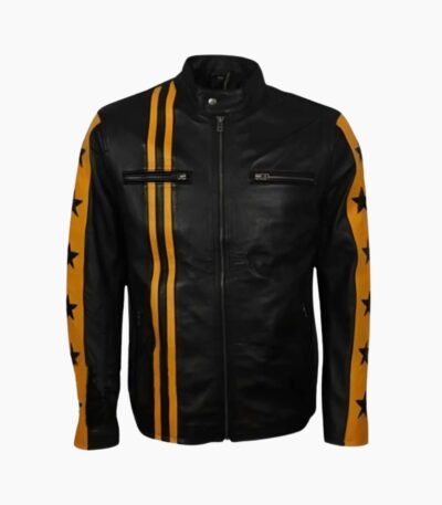 Men's Yellow And Black Cafe Racer Leather Jacket