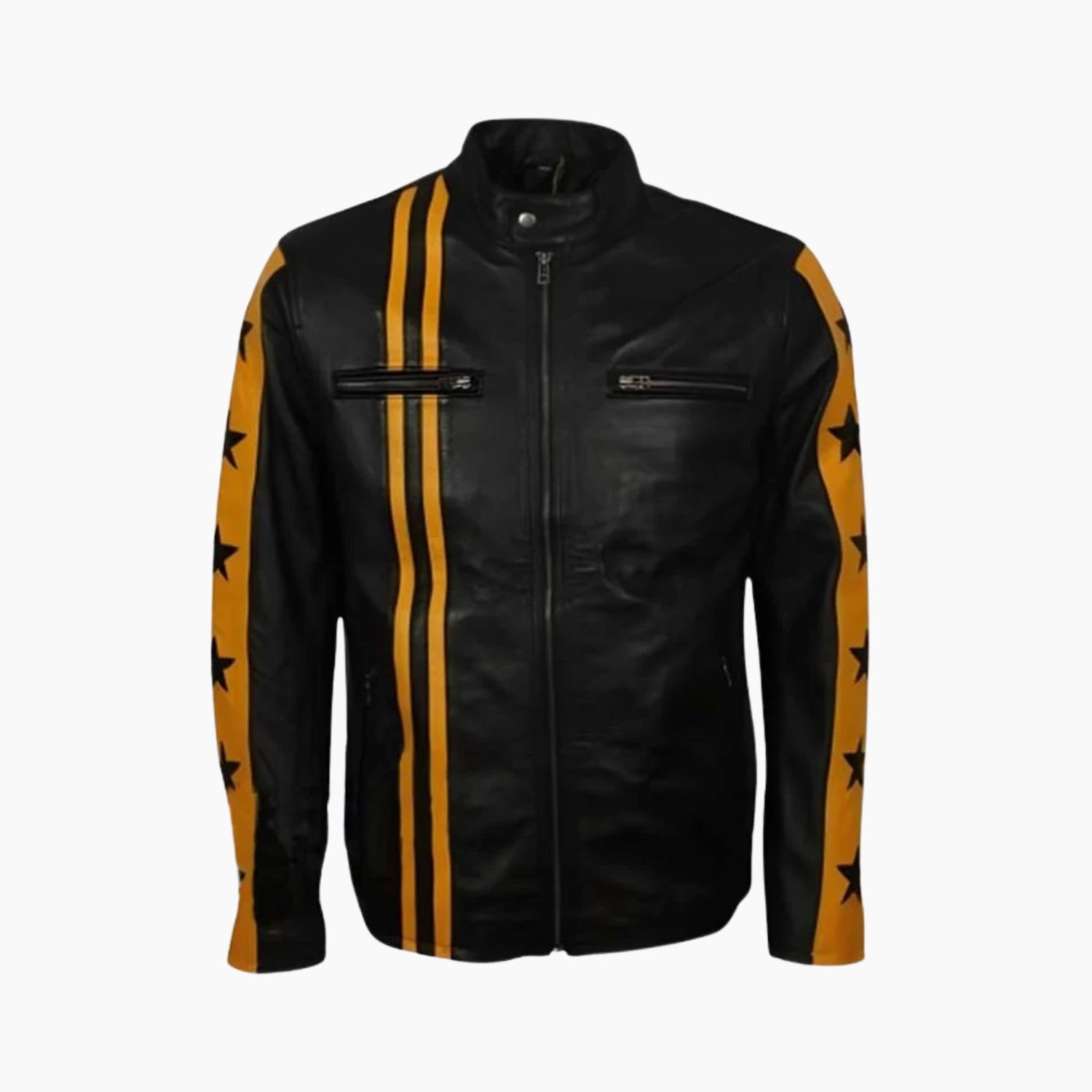 Men's Yellow And Black Cafe Racer Leather Jacket Men's Yellow And Black Cafe Racer Leather Jacket