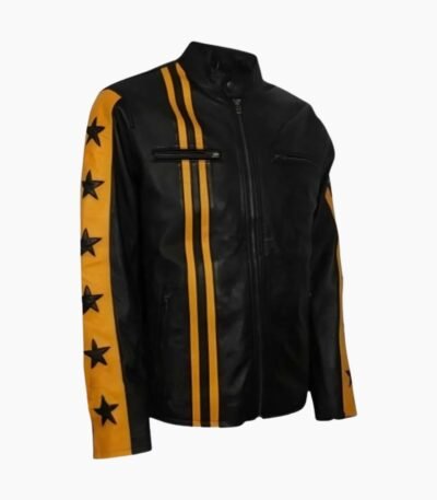 Men's Yellow And Black Cafe Racer Leather Jacket