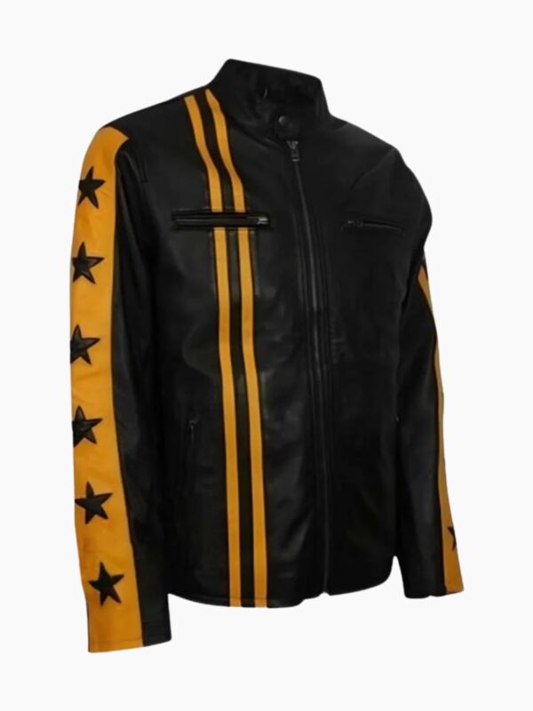 Men's Yellow And Black Cafe Racer Leather Jacket