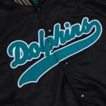 Miami Dolphins Aqua and Orange Rib Bomber Black Jacket