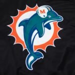 Miami Dolphins Aqua and Orange Rib Bomber Black Jacket
