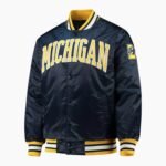Michigan Wolverines Navy Snap Satin Jacket