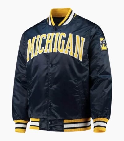 Michigan Wolverines Navy Snap Satin Jacket