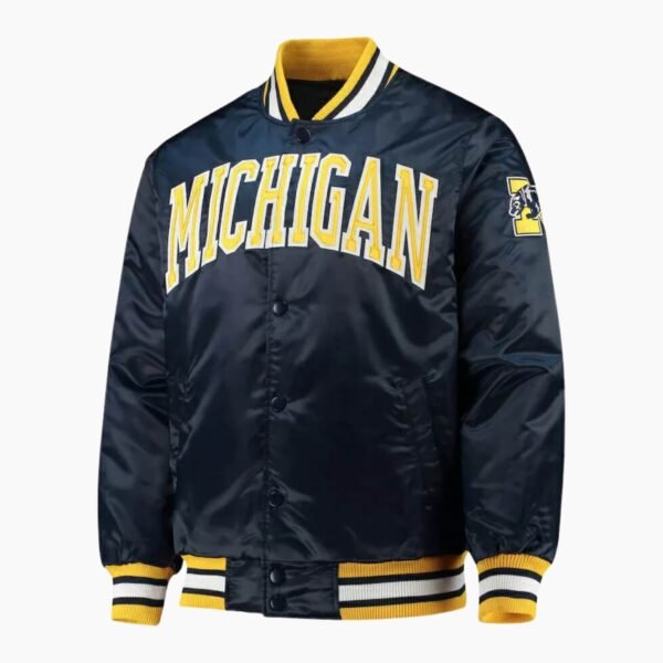 Michigan Wolverines Navy Snap Satin Jacket