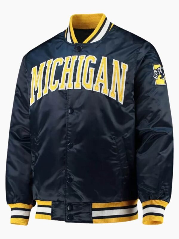Michigan Wolverines Navy Snap Satin Jacket