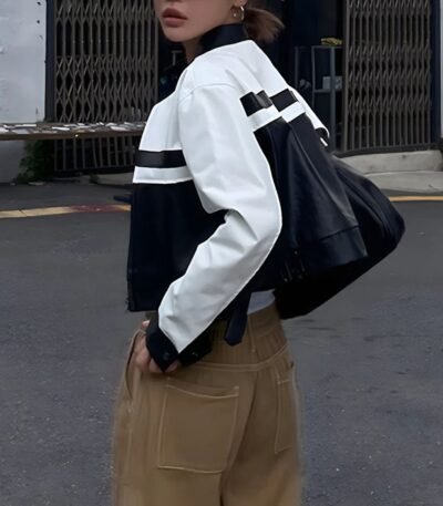 Moto Racing Cropped Style Leather Jacket