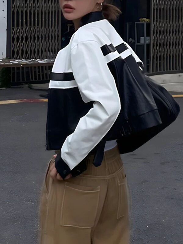 Moto Racing Cropped Style Leather Jacket