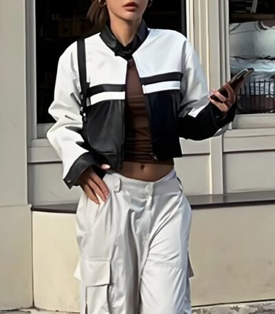 Moto Racing Cropped Style Leather Jacket