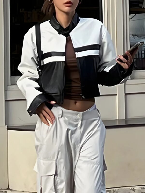 Moto Racing Cropped Style Leather Jacket