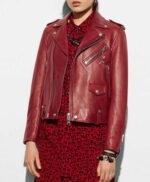 Motorcycle Cardinal Red Leather Jacket